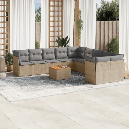 vidaXL Juego de sofás jardín con cojines beige mezcla 11 pzas ratán PE