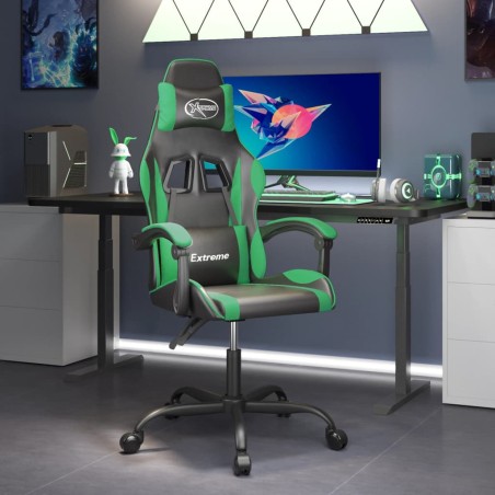 vidaXL Silla gaming cuero sintético negro y verde