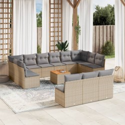 vidaXL Set sofás jardín 14 pzas y cojines ratán sintético beige mezcla