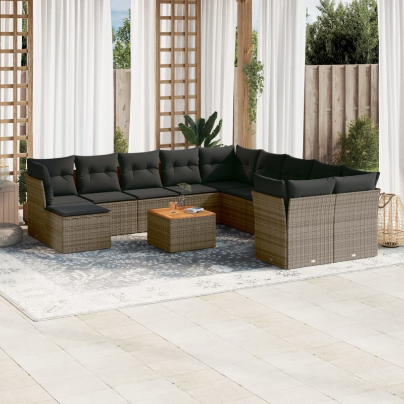 vidaXL Set de sofás de jardín 12 pzas con cojines ratán sintético gris vidaXL Set de sofás de jardín 12 pzas con cojines ratán sintético gris