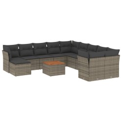 vidaXL Set de sofás de jardín 12 pzas con cojines ratán sintético gris