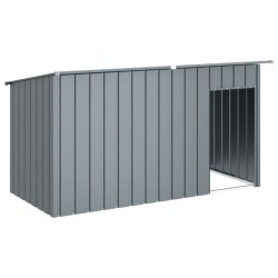 vidaXL Caseta perros con tejado acero galvanizado gris 196x91x110 cm