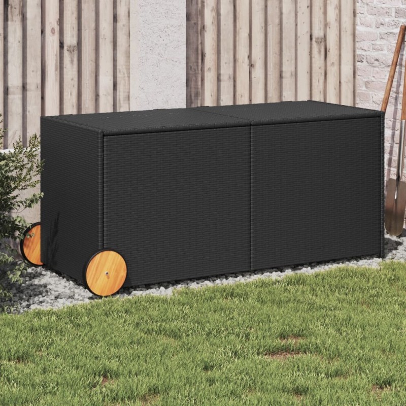 vidaXL Caja de almacenaje jardín con ruedas ratán sintético negro 283L vidaXL Caja de almacenaje jardín con ruedas ratán sintético negro 283L
