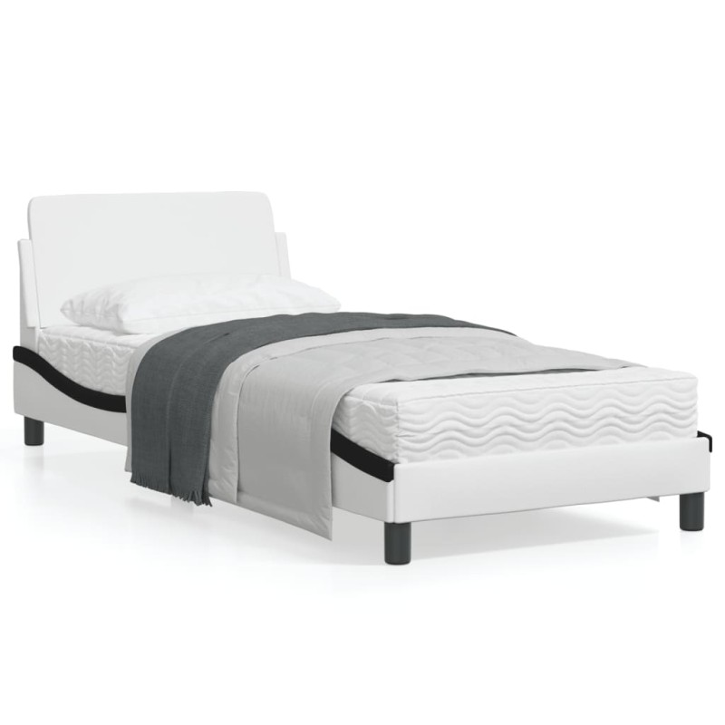 vidaXL Cama con cabecero cuero sintético blanco y negro 80x200 cm vidaXL Cama con cabecero cuero sintético blanco y negro 80x200 cm