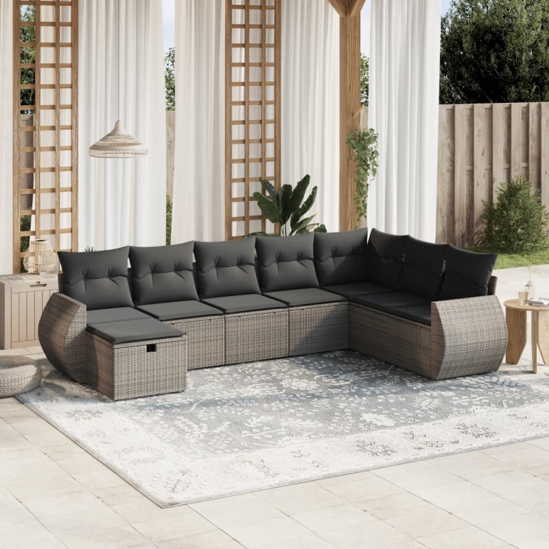 vidaXL Set de sofás de jardín 8 pzas y cojines ratán sintético gris vidaXL Set de sofás de jardín 8 pzas y cojines ratán sintético gris