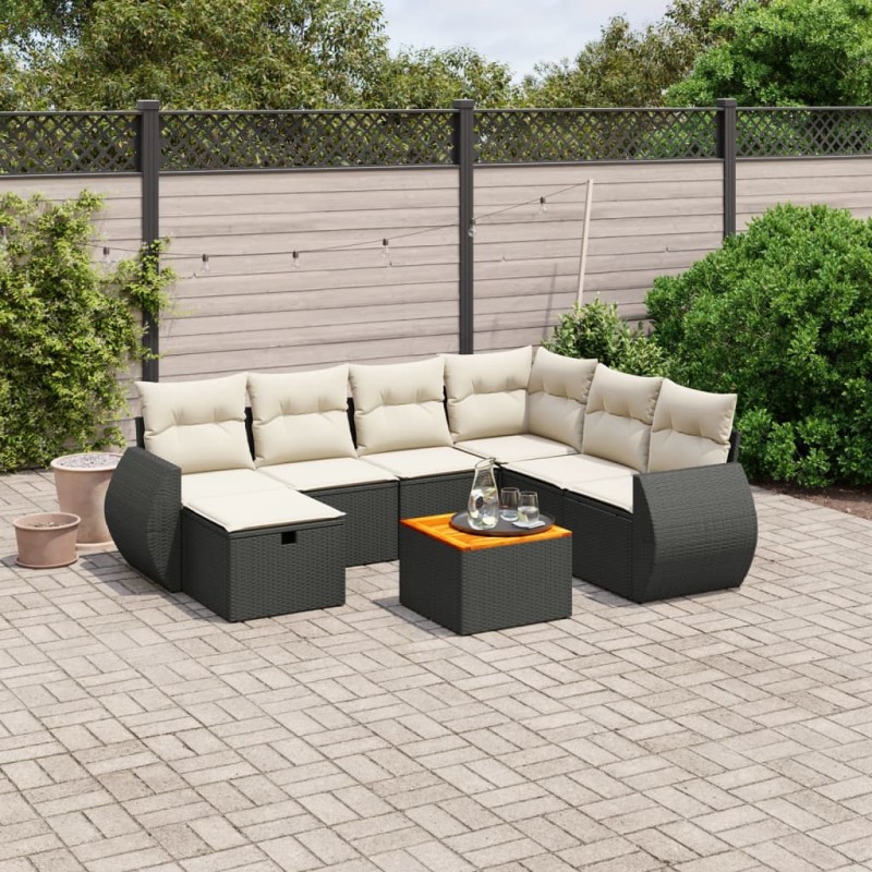 vidaXL Set de sofás de jardín 8 piezas y cojines ratán sintético negro vidaXL Set de sofás de jardín 8 piezas y cojines ratán sintético negro