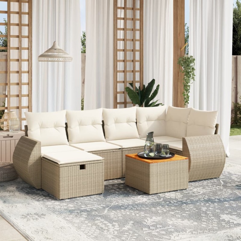 vidaXL Set sofás de jardín 7 piezas y cojines ratán sintético beige vidaXL Set sofás de jardín 7 piezas y cojines ratán sintético beige