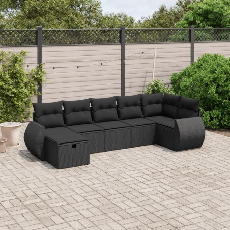 vidaXL Set de comedor de jardín 7 pzas y cojines ratán sintético negro