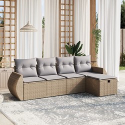 vidaXL Juego de sofás jardín con cojines beige mezcla 5 pzas ratán PE