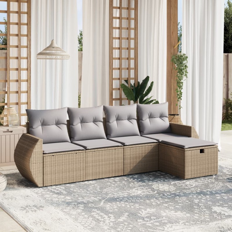 vidaXL Juego de sofás jardín con cojines beige mezcla 5 pzas ratán PE vidaXL Juego de sofás jardín con cojines beige mezcla 5 pzas ratán PE