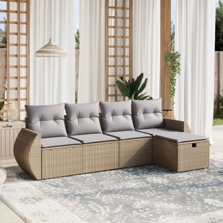 vidaXL Juego de sofás jardín con cojines beige mezcla 5 pzas ratán PE
