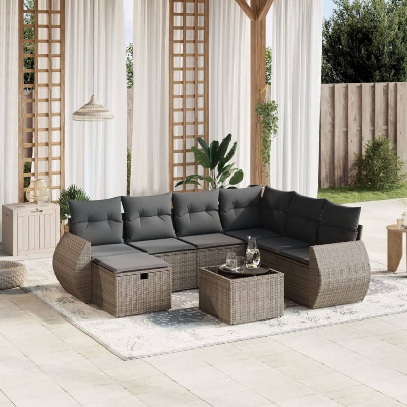 vidaXL Set de sofás de jardín 8 pzas y cojines ratán sintético gris