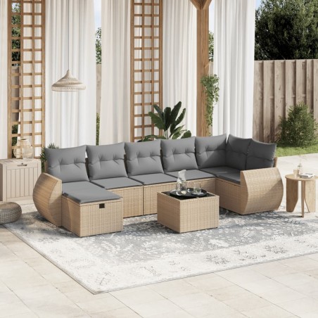 vidaXL Juego de sofás jardín con cojines beige mezcla 8 pzas ratán PE