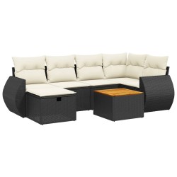 vidaXL Set de comedor de jardín 7 pzas y cojines ratán sintético negro