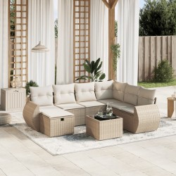 vidaXL Juego de sofás de jardín con cojines beige 8 pzas ratán PE