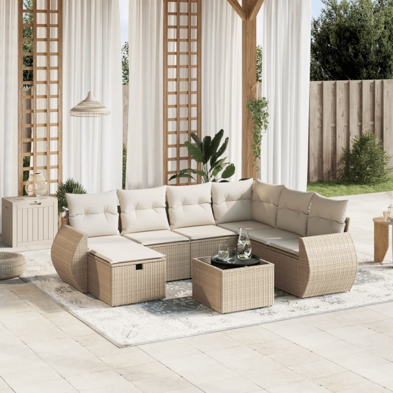 vidaXL Juego de sofás de jardín con cojines beige 8 pzas ratán PE vidaXL Juego de sofás de jardín con cojines beige 8 pzas ratán PE