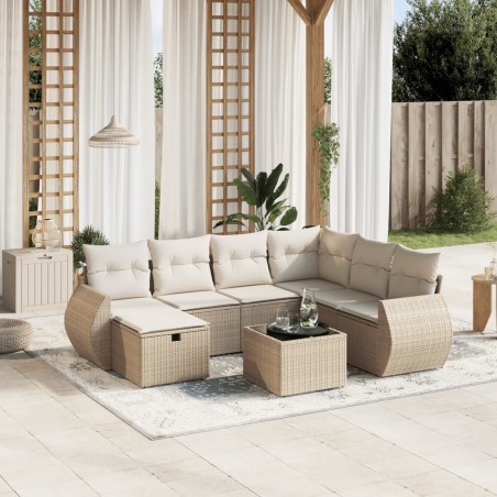 vidaXL Juego de sofás de jardín con cojines beige 8 pzas ratán PE