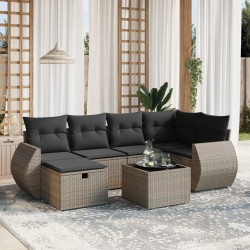 vidaXL Set de sofás de jardín 7 piezas con cojines ratán PE gris