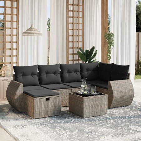 vidaXL Set de sofás de jardín 7 piezas con cojines ratán PE gris