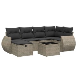 vidaXL Set de sofás de jardín 7 piezas con cojines ratán PE gris