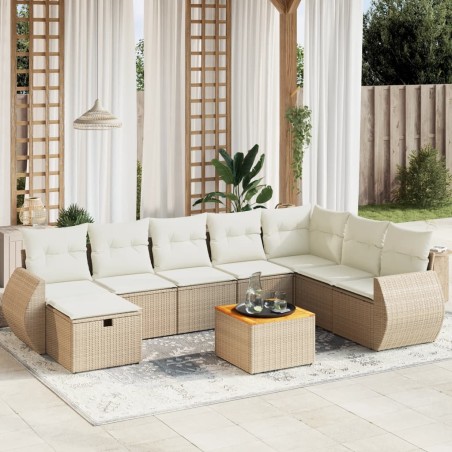 vidaXL Set de sofás de jardín 9 pzas con cojines ratán sintético beige