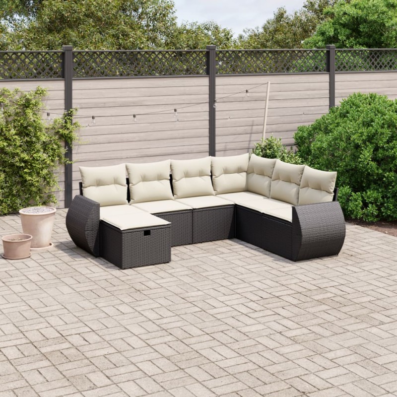 vidaXL Set de comedor de jardín 7 pzas y cojines ratán sintético negro vidaXL Set de comedor de jardín 7 pzas y cojines ratán sintético negro