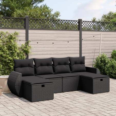 vidaXL Set de sofás de jardín 6 piezas y cojines ratán sintético negro