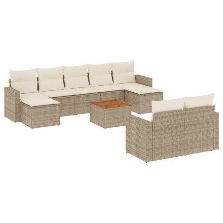 vidaXL Juego de sofás jardín con cojines beige 10 pzas ratán sintético