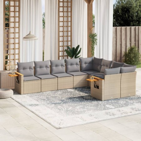 vidaXL Set de sofás de jardín 9 pzas con cojines ratán sintético beige
