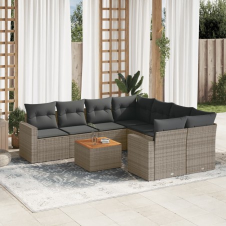 vidaXL Set de muebles de jardín 9 pzas y cojines ratán sintético gris
