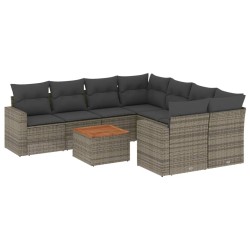 vidaXL Set de muebles de jardín 9 pzas y cojines ratán sintético gris