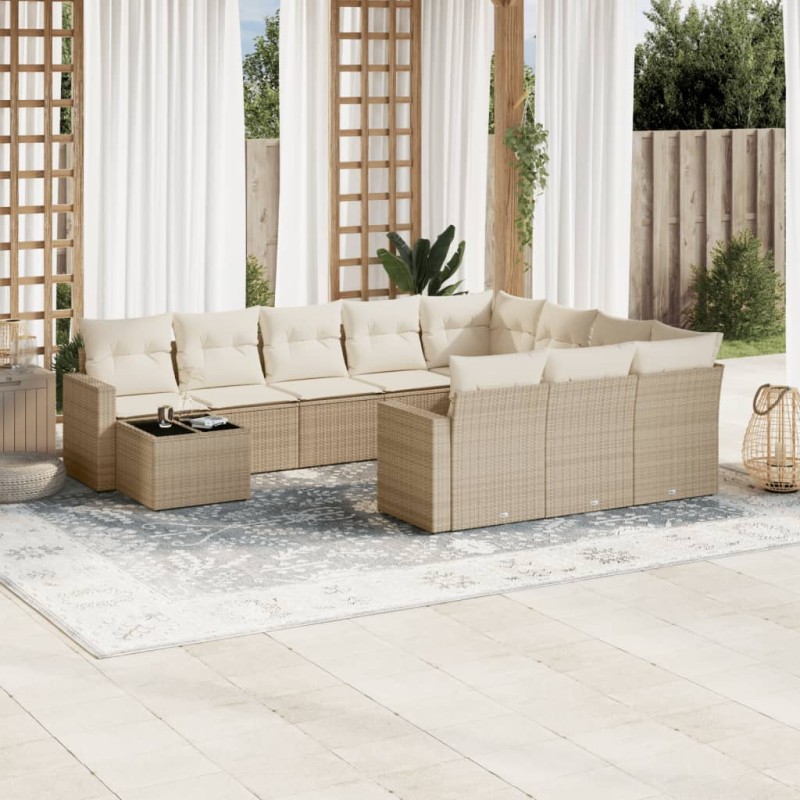 vidaXL Set de sofás de jardín 11pzas con cojines ratán sintético beige vidaXL Set de sofás de jardín 11pzas con cojines ratán sintético beige