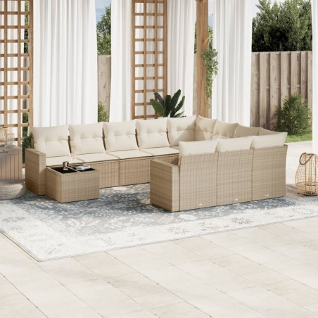vidaXL Set de sofás de jardín 11pzas con cojines ratán sintético beige