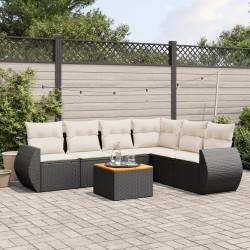 vidaXL Set de comedor de jardín 7 pzas y cojines ratán sintético negro