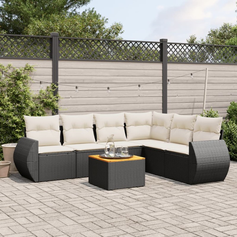 vidaXL Set de comedor de jardín 7 pzas y cojines ratán sintético negro vidaXL Set de comedor de jardín 7 pzas y cojines ratán sintético negro
