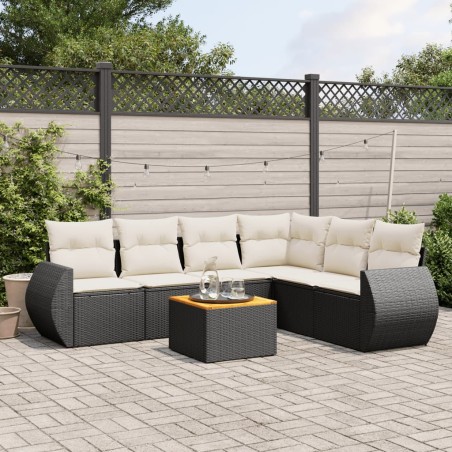 vidaXL Set de comedor de jardín 7 pzas y cojines ratán sintético negro
