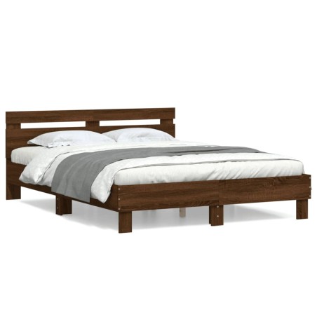 vidaXL Cama con cabecero madera de ingeniería marrón roble 150x200 cm