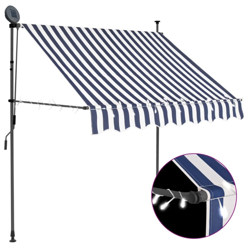 vidaXL Toldo manual retráctil con LED azul y blanco 100 cm vidaXL Toldo manual retráctil con LED azul y blanco 100 cm