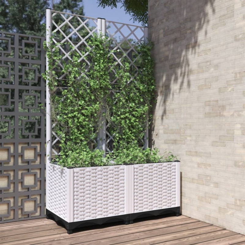 vidaXL Jardinera con enrejado PP blanco 80x40x136 cm