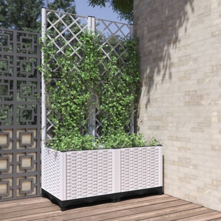 vidaXL Jardinera con enrejado PP blanco 80x40x136 cm