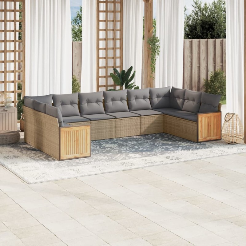 vidaXL Juego de sofás jardín con cojines beige 10 pzas ratán sintético vidaXL Juego de sofás jardín con cojines beige 10 pzas ratán sintético