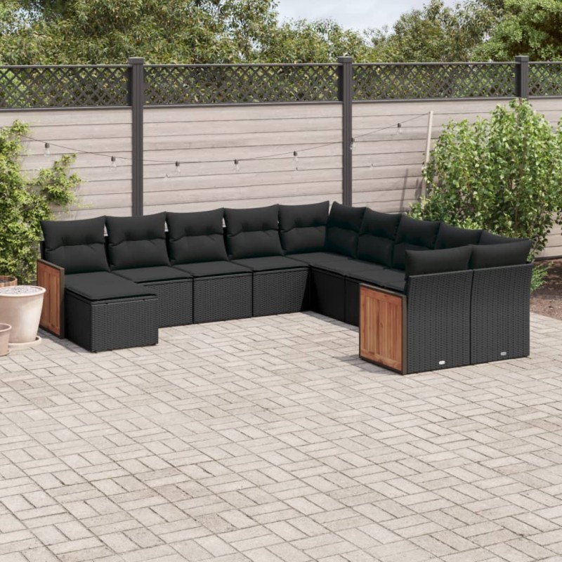 vidaXL Set de sofás de jardín 11 pzas y cojines ratán sintético negro