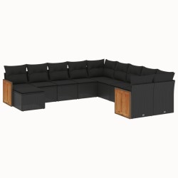 vidaXL Set de sofás de jardín 11 pzas y cojines ratán sintético negro