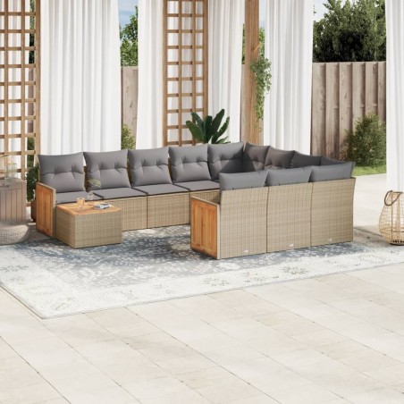 vidaXL Set de sofás de jardín 11pzas con cojines ratán sintético beige