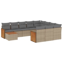 vidaXL Set de sofás de jardín 11pzas con cojines ratán sintético beige