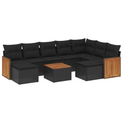 vidaXL Set de sofás de jardín 10 pzas cojines ratán sintético negro