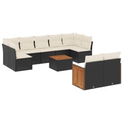 vidaXL Set de sofás de jardín 10 pzas cojines ratán sintético negro