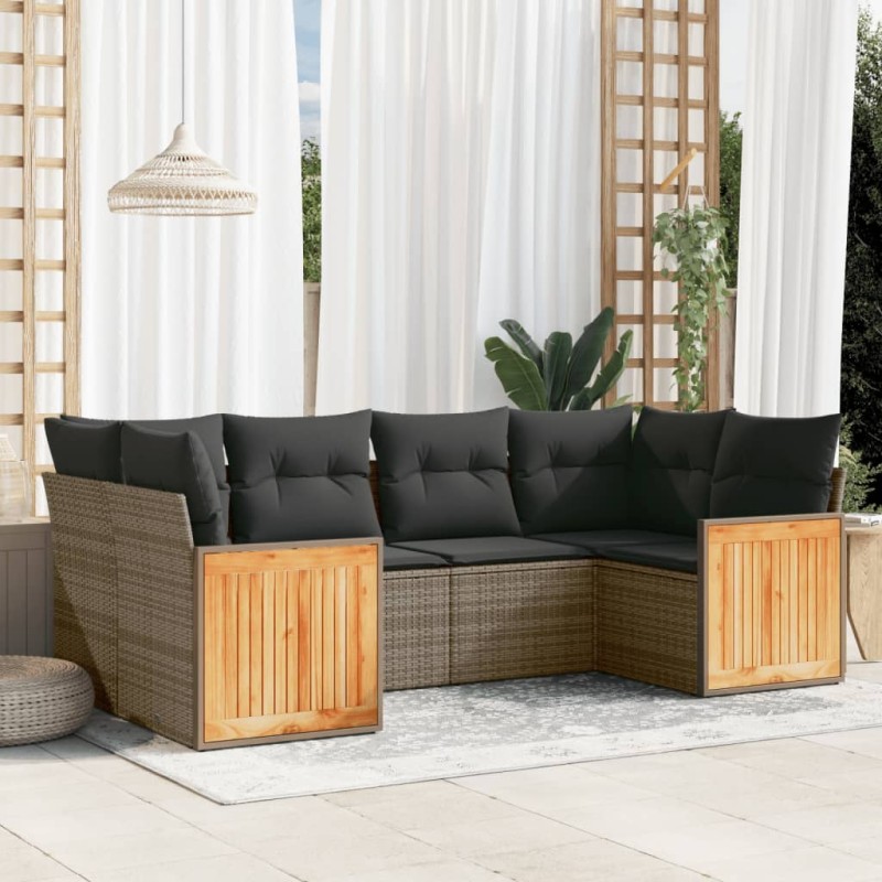 vidaXL Set de muebles de jardín 6 pzas y cojines ratán sintético gris vidaXL Set de muebles de jardín 6 pzas y cojines ratán sintético gris