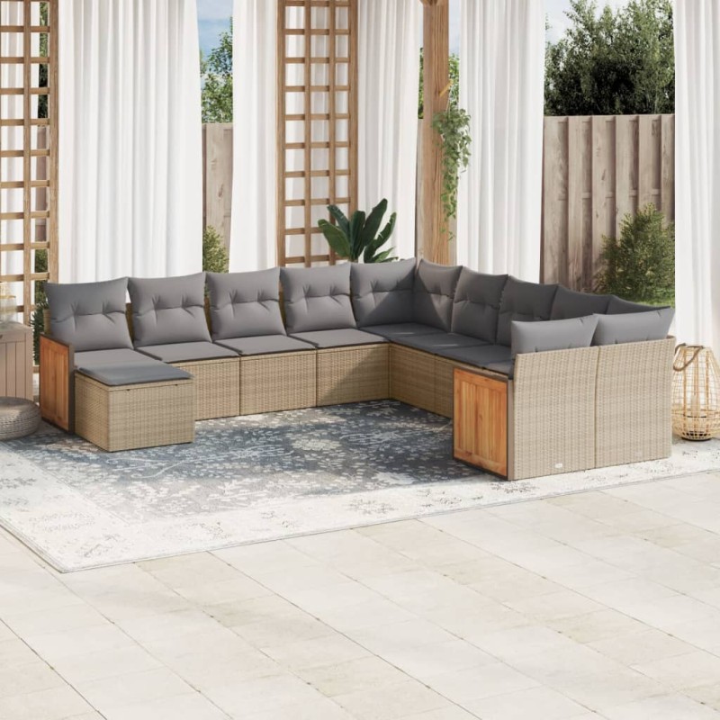vidaXL Set de sofás de jardín 11pzas con cojines ratán sintético beige vidaXL Set de sofás de jardín 11pzas con cojines ratán sintético beige
