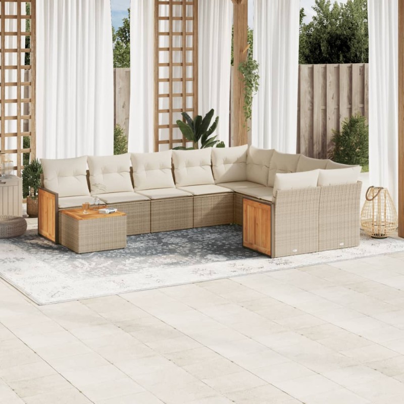 vidaXL Juego de sofás jardín con cojines beige 10 pzas ratán sintético vidaXL Juego de sofás jardín con cojines beige 10 pzas ratán sintético